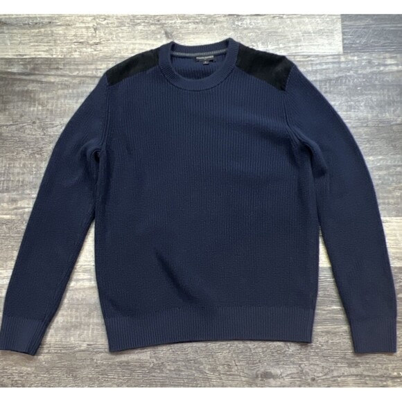 Banana Republic Factory Suede Shoulder Navy Blue Sweater Size Large - Picture 10 of 10